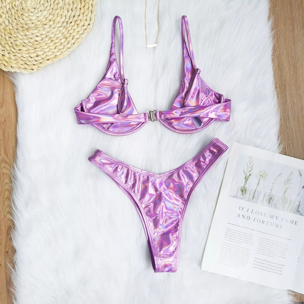 Sexy Triangle Underwire Bikini Set with High Cut - Picture 3 of 7